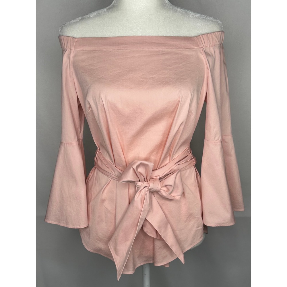 White House Black Market Ballerina Bell Off Shoulder Tie Waist Blouse Sz S